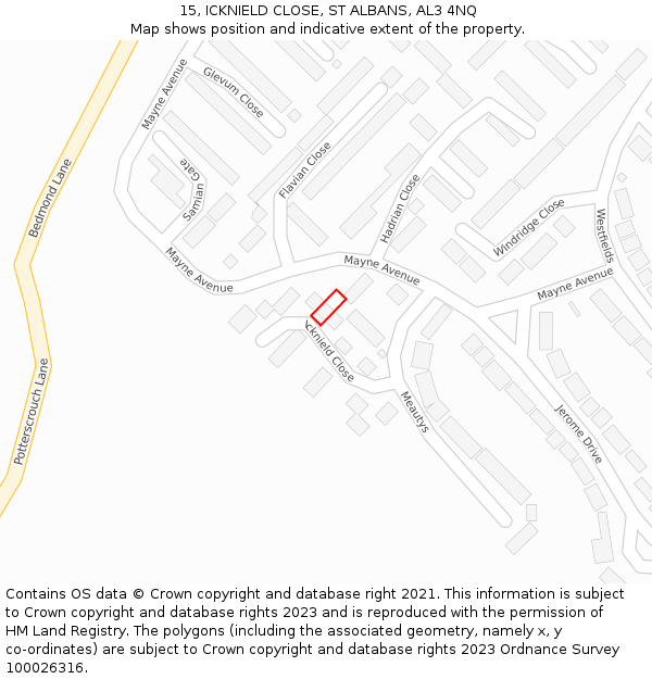 15, ICKNIELD CLOSE, ST ALBANS, AL3 4NQ: Location map and indicative extent of plot