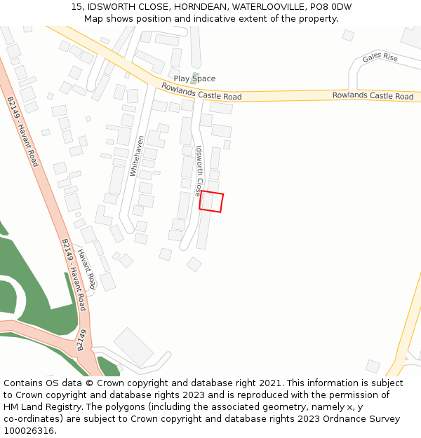 15, IDSWORTH CLOSE, HORNDEAN, WATERLOOVILLE, PO8 0DW: Location map and indicative extent of plot