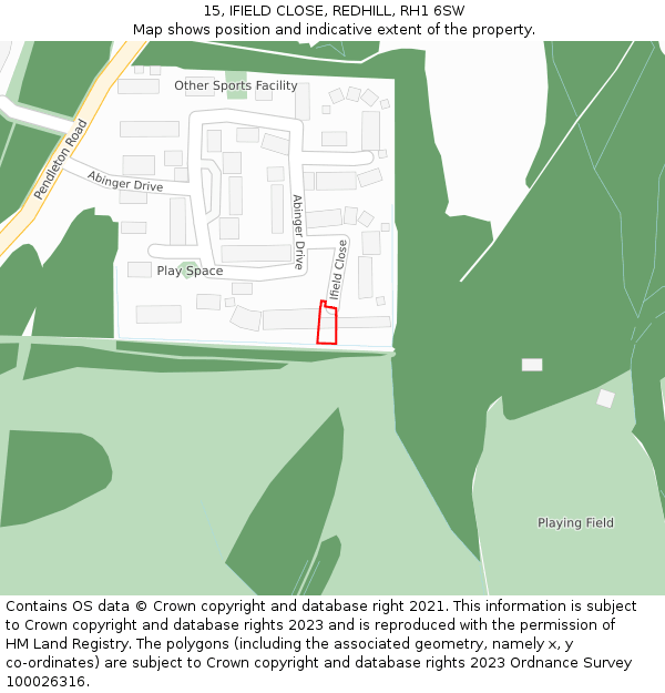 15, IFIELD CLOSE, REDHILL, RH1 6SW: Location map and indicative extent of plot