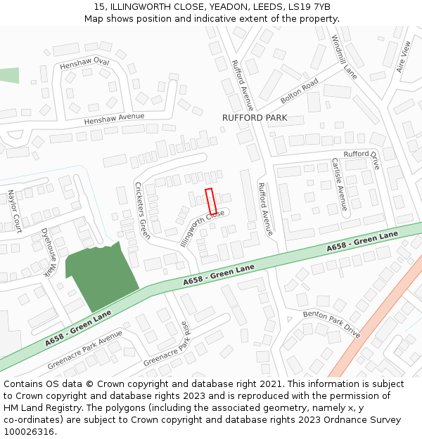 15, ILLINGWORTH CLOSE, YEADON, LEEDS, LS19 7YB: Location map and indicative extent of plot