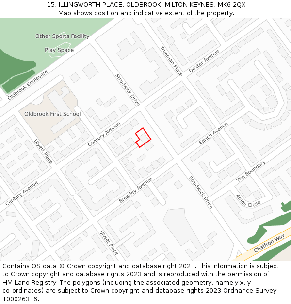 15, ILLINGWORTH PLACE, OLDBROOK, MILTON KEYNES, MK6 2QX: Location map and indicative extent of plot