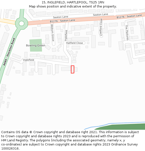 15, INGLEFIELD, HARTLEPOOL, TS25 1RN: Location map and indicative extent of plot