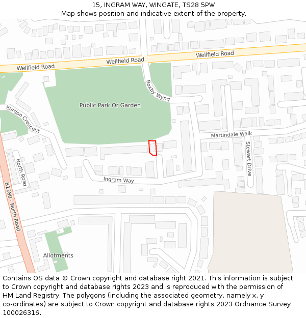 15, INGRAM WAY, WINGATE, TS28 5PW: Location map and indicative extent of plot