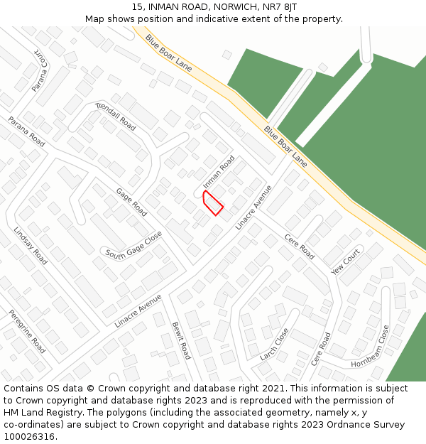 15, INMAN ROAD, NORWICH, NR7 8JT: Location map and indicative extent of plot