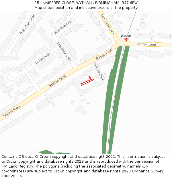 15, INNISFREE CLOSE, WYTHALL, BIRMINGHAM, B47 6EW: Location map and indicative extent of plot