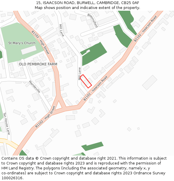 15, ISAACSON ROAD, BURWELL, CAMBRIDGE, CB25 0AF: Location map and indicative extent of plot