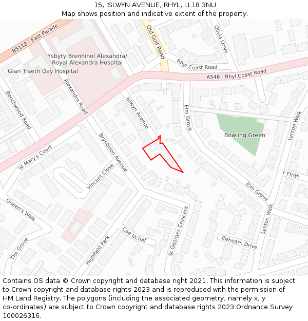 15, ISLWYN AVENUE, RHYL, LL18 3NU: Location map and indicative extent of plot