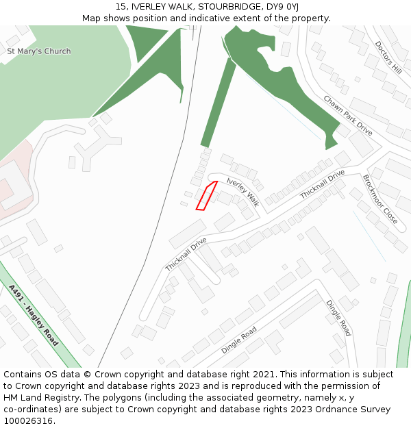 15, IVERLEY WALK, STOURBRIDGE, DY9 0YJ: Location map and indicative extent of plot