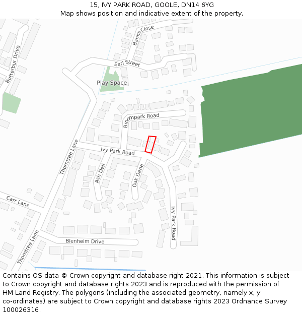 15, IVY PARK ROAD, GOOLE, DN14 6YG: Location map and indicative extent of plot