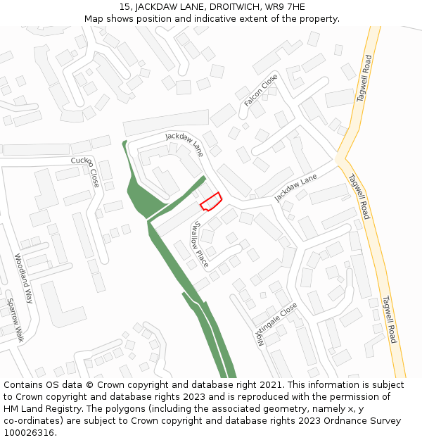 15, JACKDAW LANE, DROITWICH, WR9 7HE: Location map and indicative extent of plot