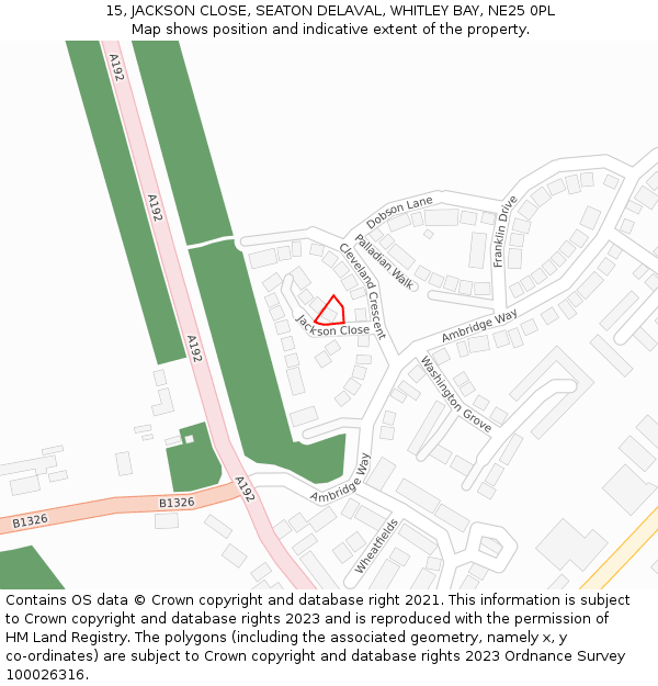 15, JACKSON CLOSE, SEATON DELAVAL, WHITLEY BAY, NE25 0PL: Location map and indicative extent of plot