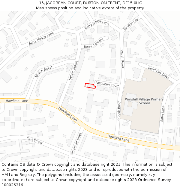 15, JACOBEAN COURT, BURTON-ON-TRENT, DE15 0HG: Location map and indicative extent of plot