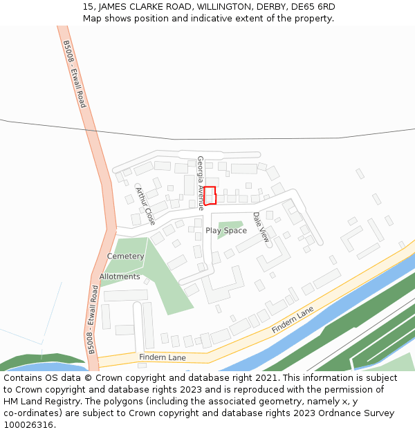 15, JAMES CLARKE ROAD, WILLINGTON, DERBY, DE65 6RD: Location map and indicative extent of plot