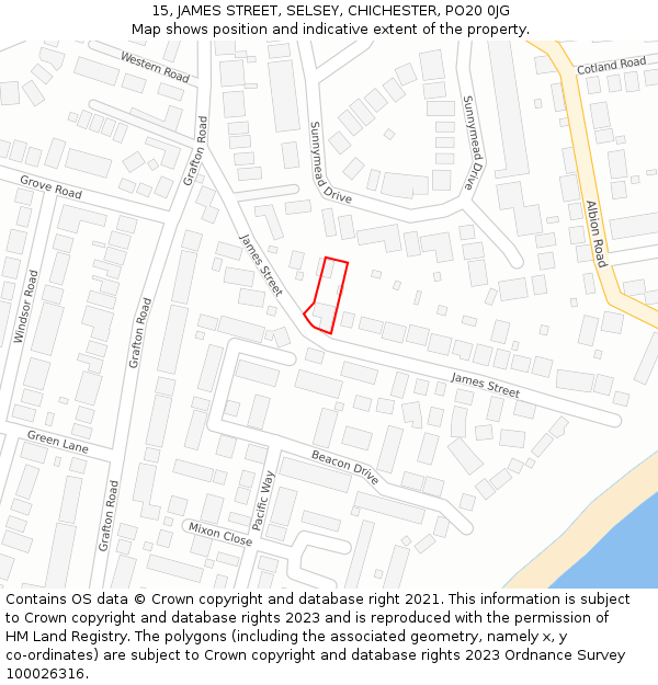 15, JAMES STREET, SELSEY, CHICHESTER, PO20 0JG: Location map and indicative extent of plot