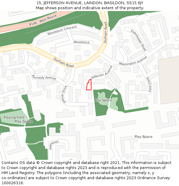 15, JEFFERSON AVENUE, LAINDON, BASILDON, SS15 6JY: Location map and indicative extent of plot
