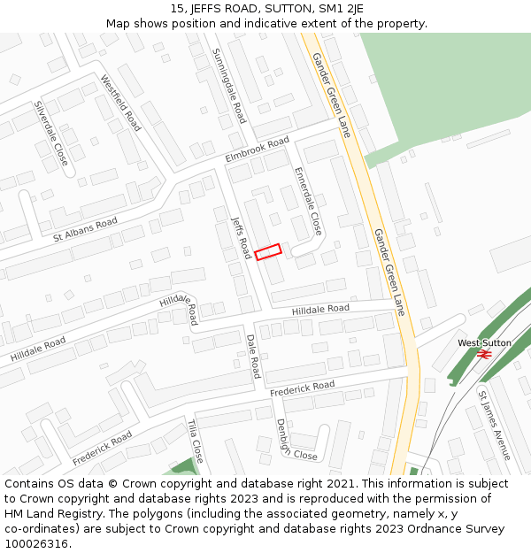 15, JEFFS ROAD, SUTTON, SM1 2JE: Location map and indicative extent of plot