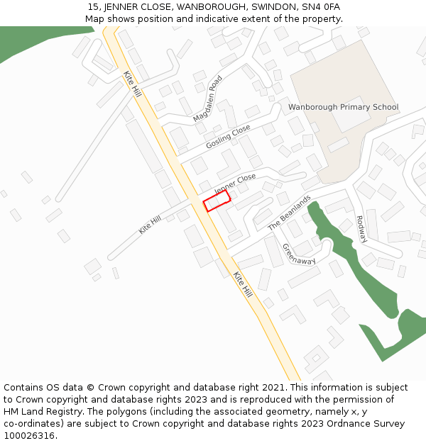 15, JENNER CLOSE, WANBOROUGH, SWINDON, SN4 0FA: Location map and indicative extent of plot