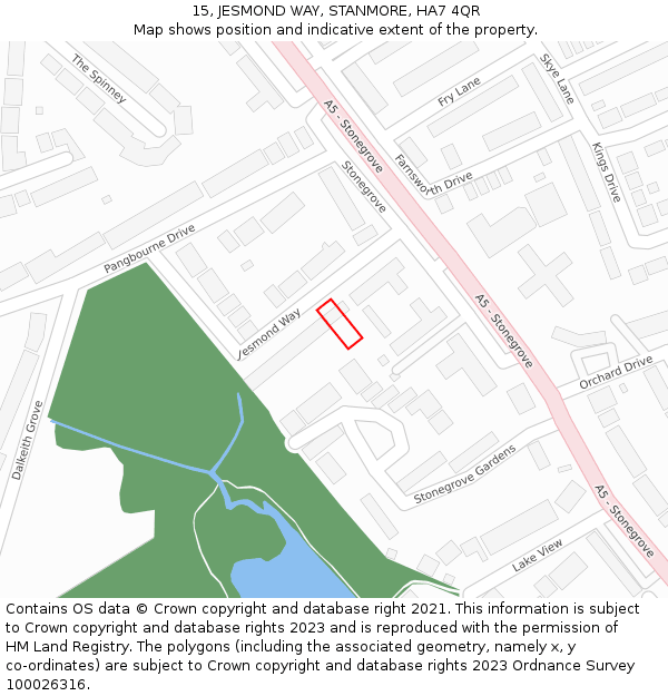 15, JESMOND WAY, STANMORE, HA7 4QR: Location map and indicative extent of plot