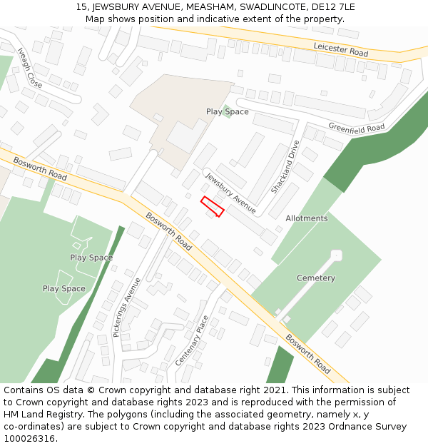 15, JEWSBURY AVENUE, MEASHAM, SWADLINCOTE, DE12 7LE: Location map and indicative extent of plot