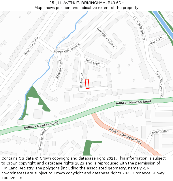 15, JILL AVENUE, BIRMINGHAM, B43 6DH: Location map and indicative extent of plot