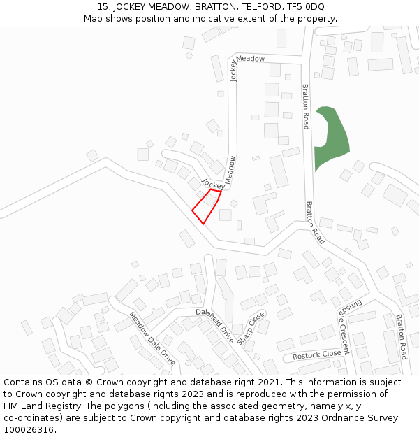 15, JOCKEY MEADOW, BRATTON, TELFORD, TF5 0DQ: Location map and indicative extent of plot