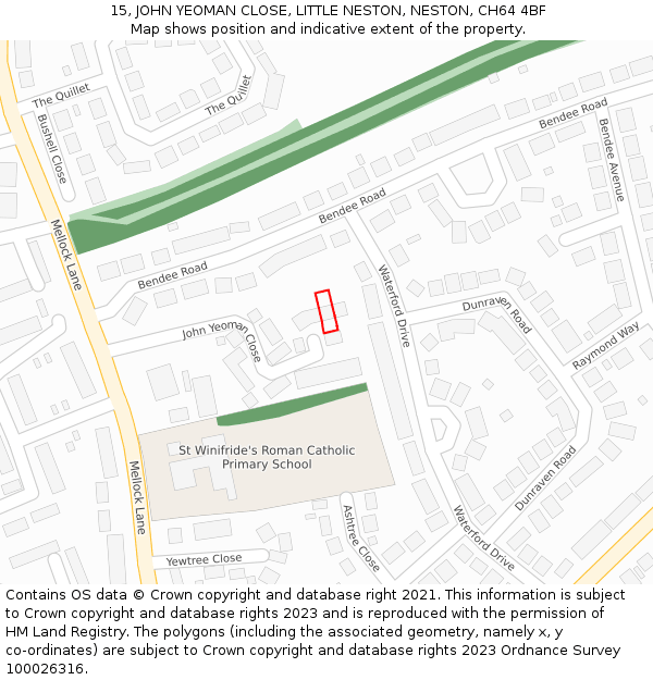 15, JOHN YEOMAN CLOSE, LITTLE NESTON, NESTON, CH64 4BF: Location map and indicative extent of plot