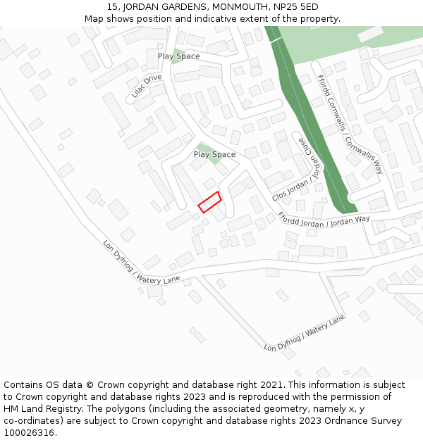 15, JORDAN GARDENS, MONMOUTH, NP25 5ED: Location map and indicative extent of plot