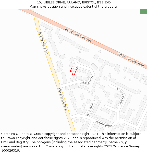 15, JUBILEE DRIVE, FAILAND, BRISTOL, BS8 3XD: Location map and indicative extent of plot