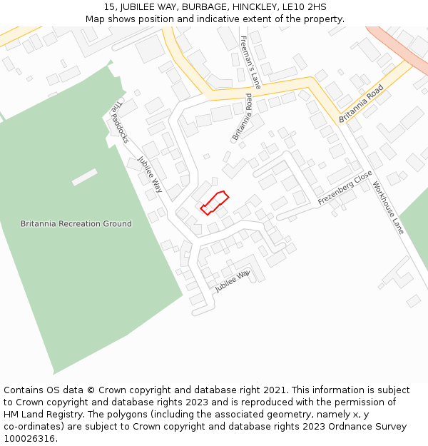 15, JUBILEE WAY, BURBAGE, HINCKLEY, LE10 2HS: Location map and indicative extent of plot