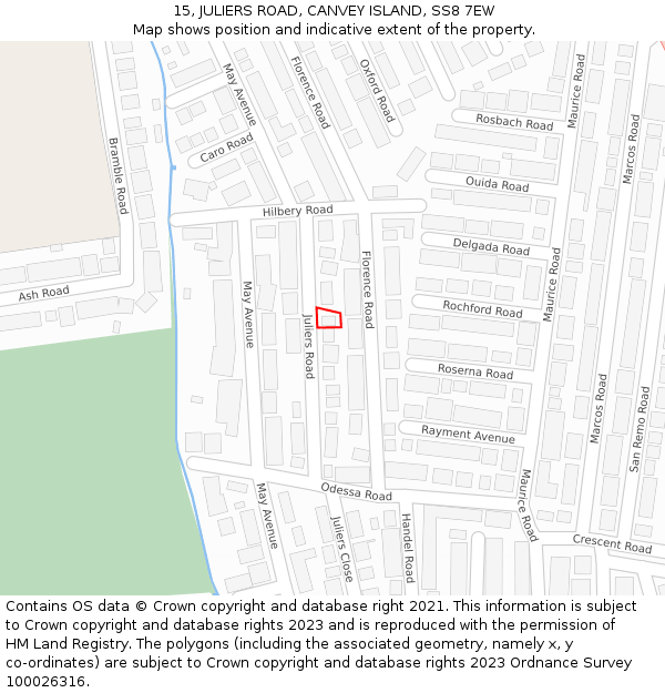 15, JULIERS ROAD, CANVEY ISLAND, SS8 7EW: Location map and indicative extent of plot