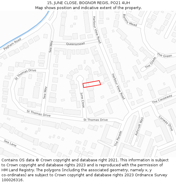 15, JUNE CLOSE, BOGNOR REGIS, PO21 4UH: Location map and indicative extent of plot