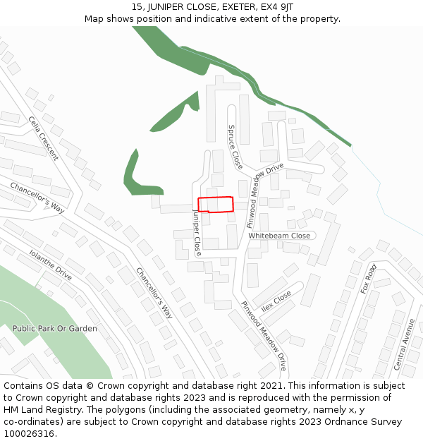 15, JUNIPER CLOSE, EXETER, EX4 9JT: Location map and indicative extent of plot