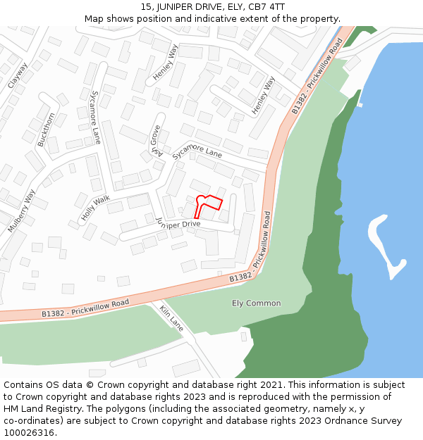 15, JUNIPER DRIVE, ELY, CB7 4TT: Location map and indicative extent of plot