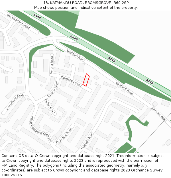 15, KATMANDU ROAD, BROMSGROVE, B60 2SP: Location map and indicative extent of plot
