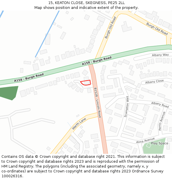 15, KEATON CLOSE, SKEGNESS, PE25 2LL: Location map and indicative extent of plot