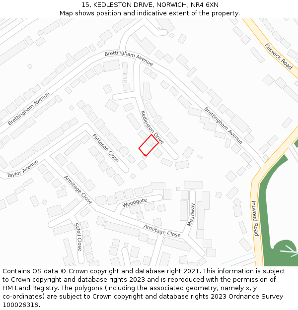 15, KEDLESTON DRIVE, NORWICH, NR4 6XN: Location map and indicative extent of plot