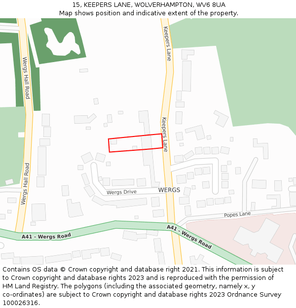 15, KEEPERS LANE, WOLVERHAMPTON, WV6 8UA: Location map and indicative extent of plot