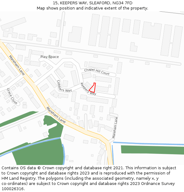 15, KEEPERS WAY, SLEAFORD, NG34 7FD: Location map and indicative extent of plot