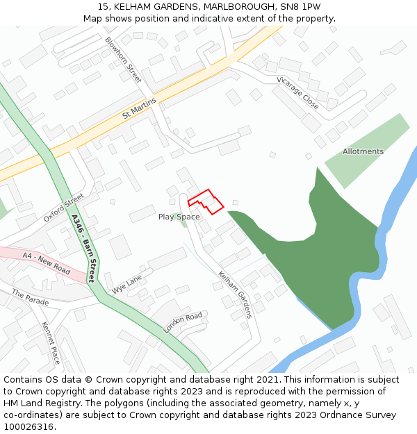 15, KELHAM GARDENS, MARLBOROUGH, SN8 1PW: Location map and indicative extent of plot