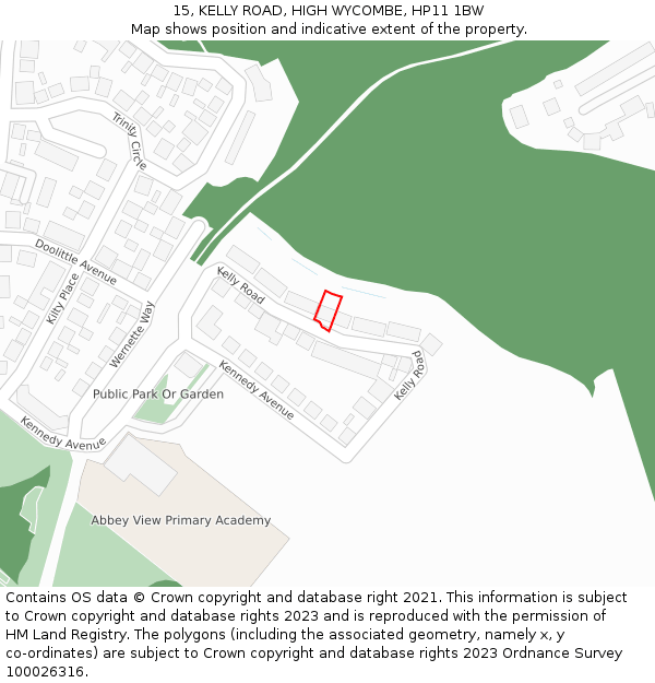 15, KELLY ROAD, HIGH WYCOMBE, HP11 1BW: Location map and indicative extent of plot