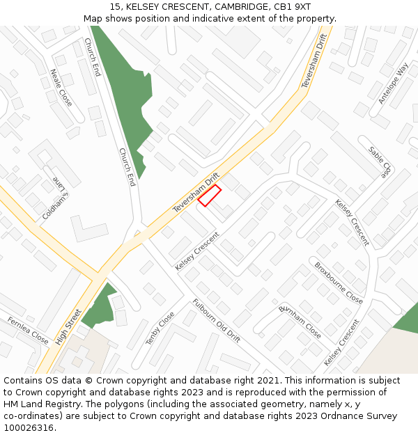 15, KELSEY CRESCENT, CAMBRIDGE, CB1 9XT: Location map and indicative extent of plot