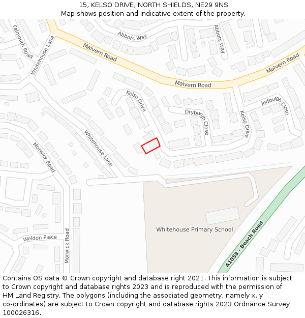 15, KELSO DRIVE, NORTH SHIELDS, NE29 9NS: Location map and indicative extent of plot