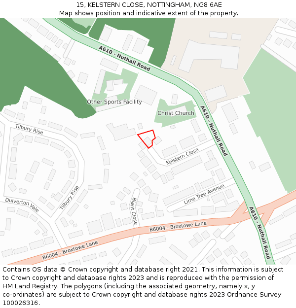 15, KELSTERN CLOSE, NOTTINGHAM, NG8 6AE: Location map and indicative extent of plot