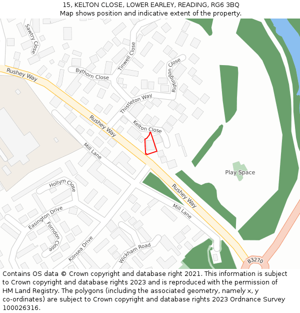 15, KELTON CLOSE, LOWER EARLEY, READING, RG6 3BQ: Location map and indicative extent of plot