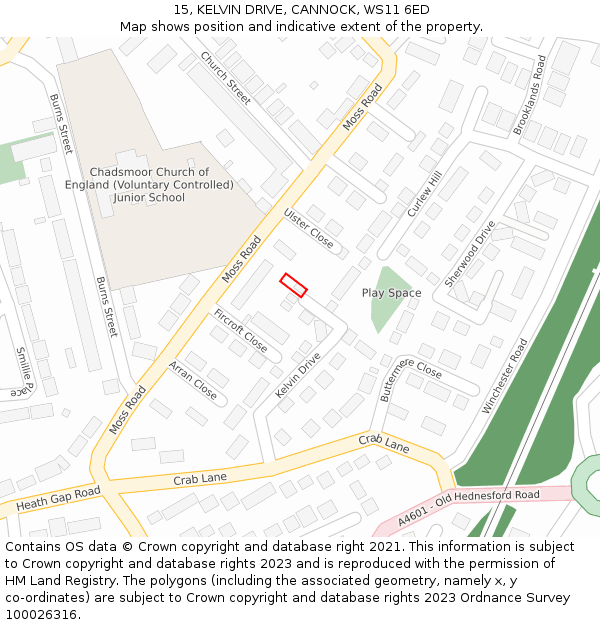 15, KELVIN DRIVE, CANNOCK, WS11 6ED: Location map and indicative extent of plot