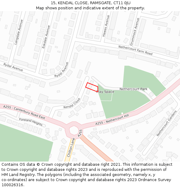 15, KENDAL CLOSE, RAMSGATE, CT11 0JU: Location map and indicative extent of plot