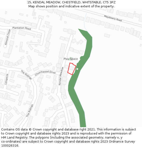 15, KENDAL MEADOW, CHESTFIELD, WHITSTABLE, CT5 3PZ: Location map and indicative extent of plot