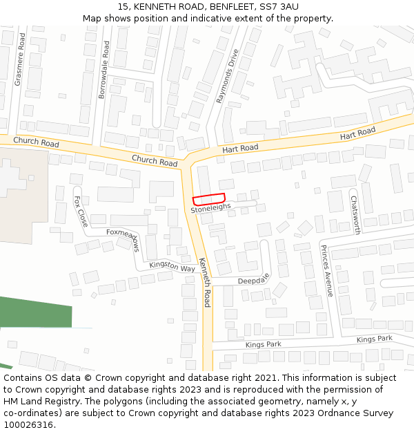 15, KENNETH ROAD, BENFLEET, SS7 3AU: Location map and indicative extent of plot