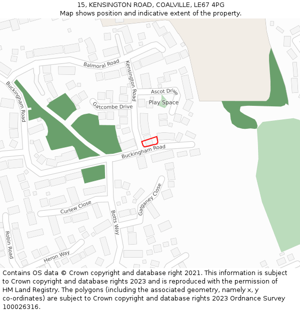 15, KENSINGTON ROAD, COALVILLE, LE67 4PG: Location map and indicative extent of plot