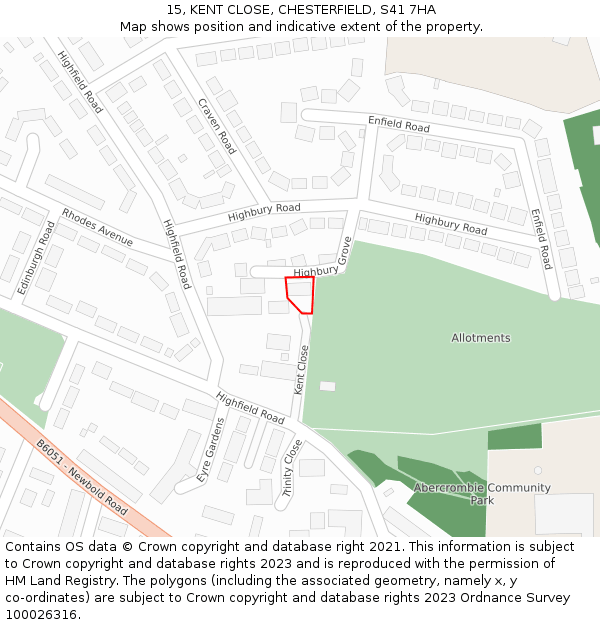 15, KENT CLOSE, CHESTERFIELD, S41 7HA: Location map and indicative extent of plot